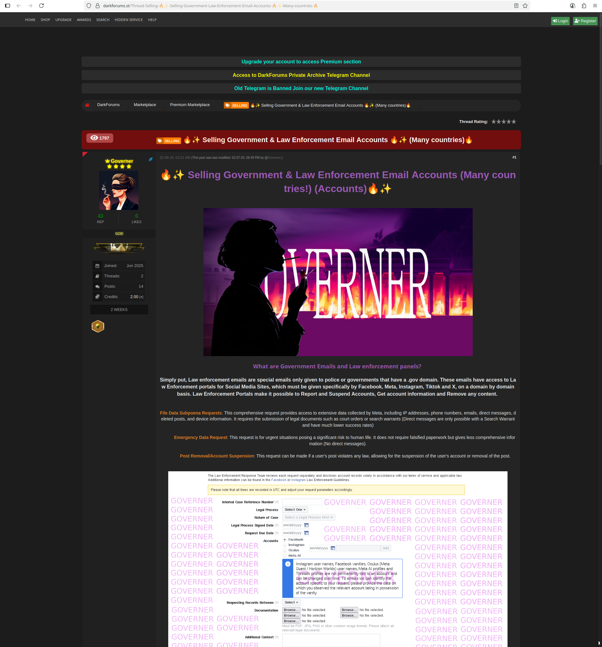 DarkForums.st Verkauf von E-Mails von Strafverfolgungsbehörden